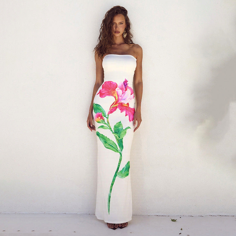 Damen elegantes Bandeau-Maxikleid mit floralem Druck Sovae