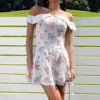 Damen Off-Shoulder Kleid mit floralem Design Sovae