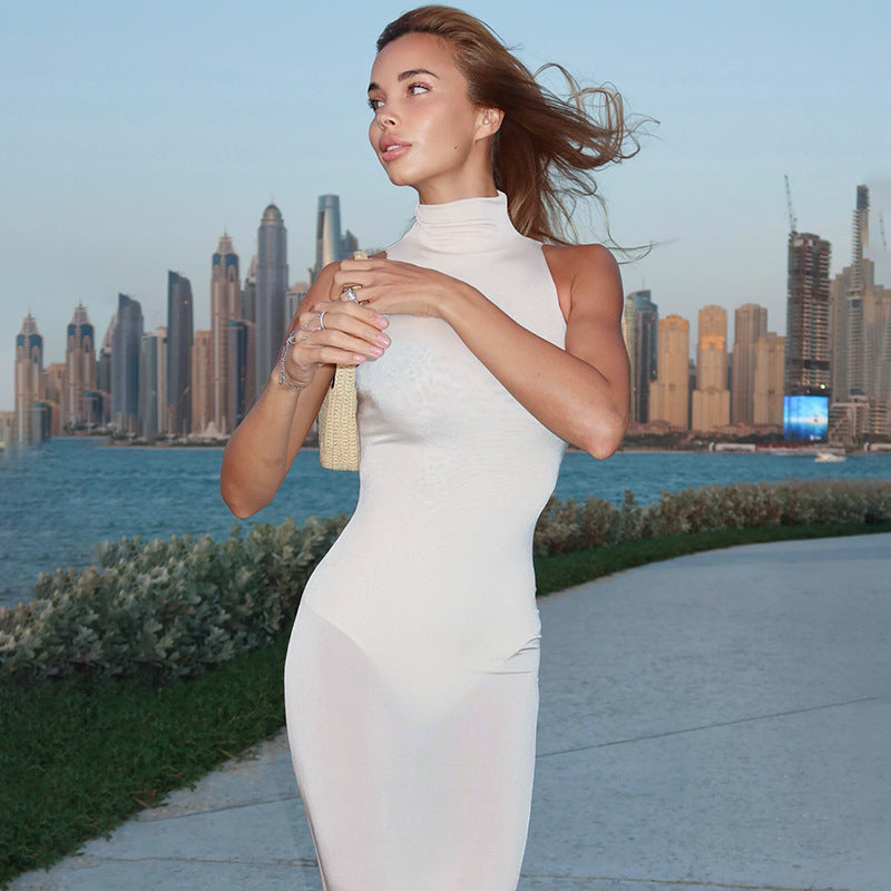 Damen figurbetontes Hochgeschlossenes Kleid Sovae