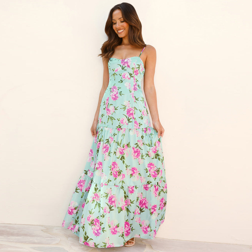 Damen Traumhaftes Maxikleid mit Blumenmuster und Rüschendetails Sovae