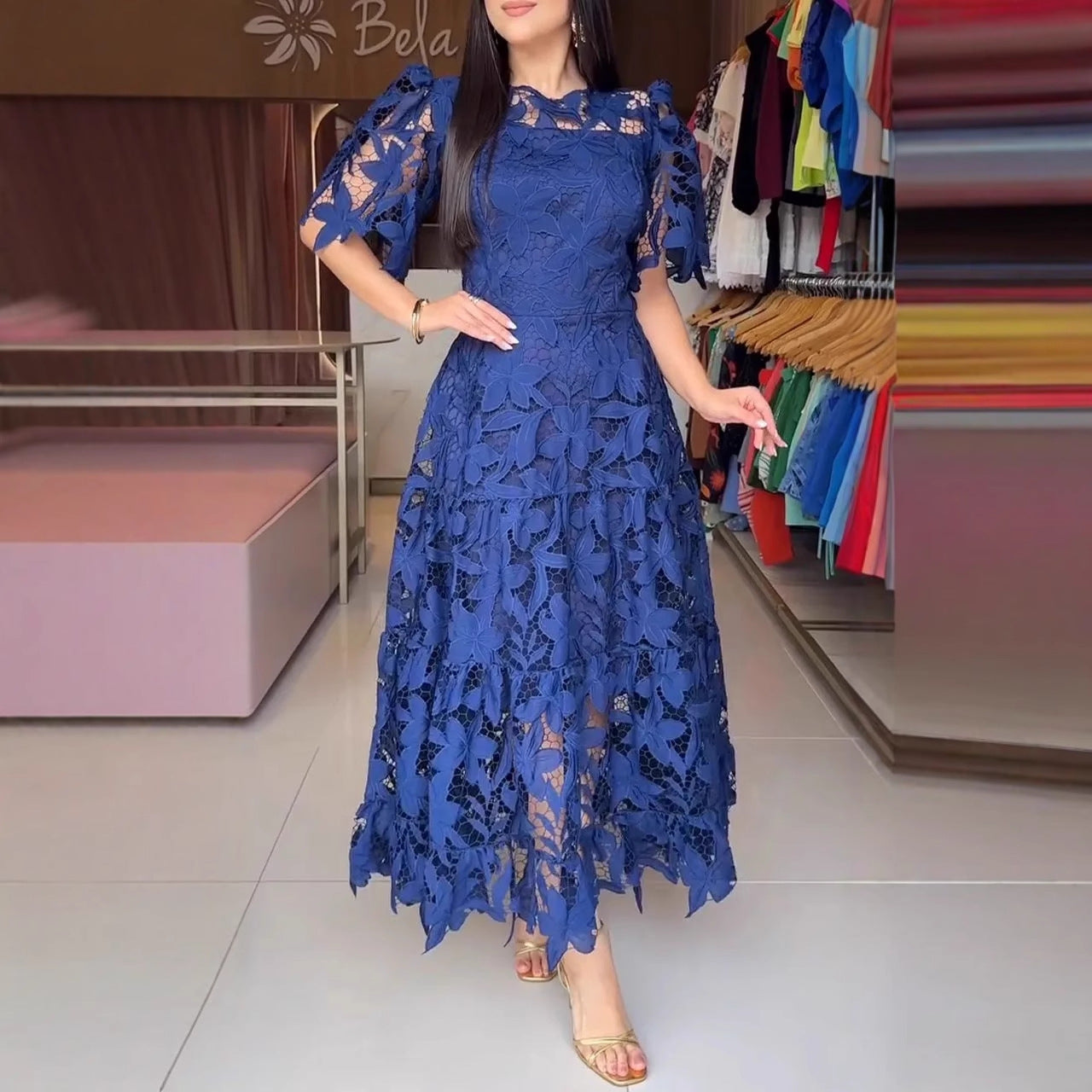 Damen Maxikleid aus eleganter Spitze Sovae