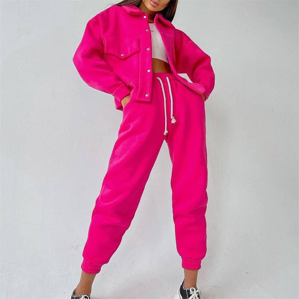 Damen lässiges Fleece-Set mit praktischer Jacke und bequemen Jogginghosen Sovae
