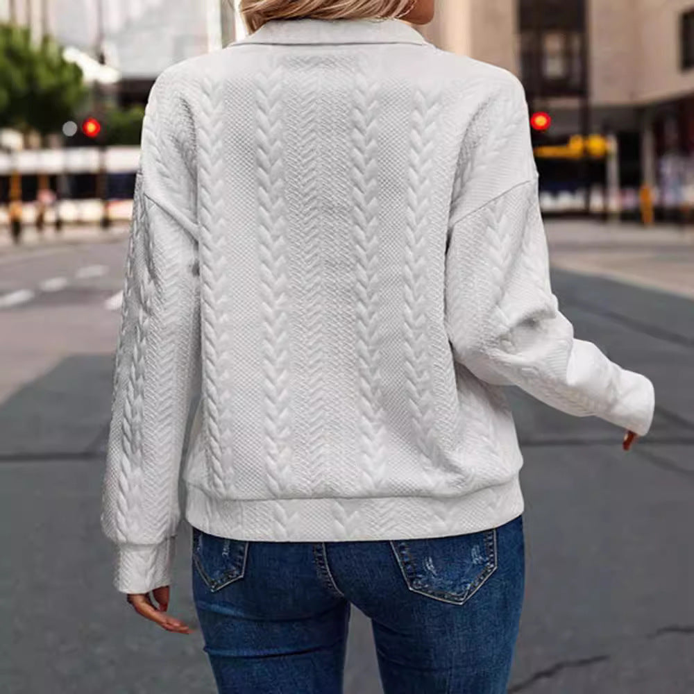 Damen Hochwertiger Pullover mit Zipper und Zopfmuster Sovae