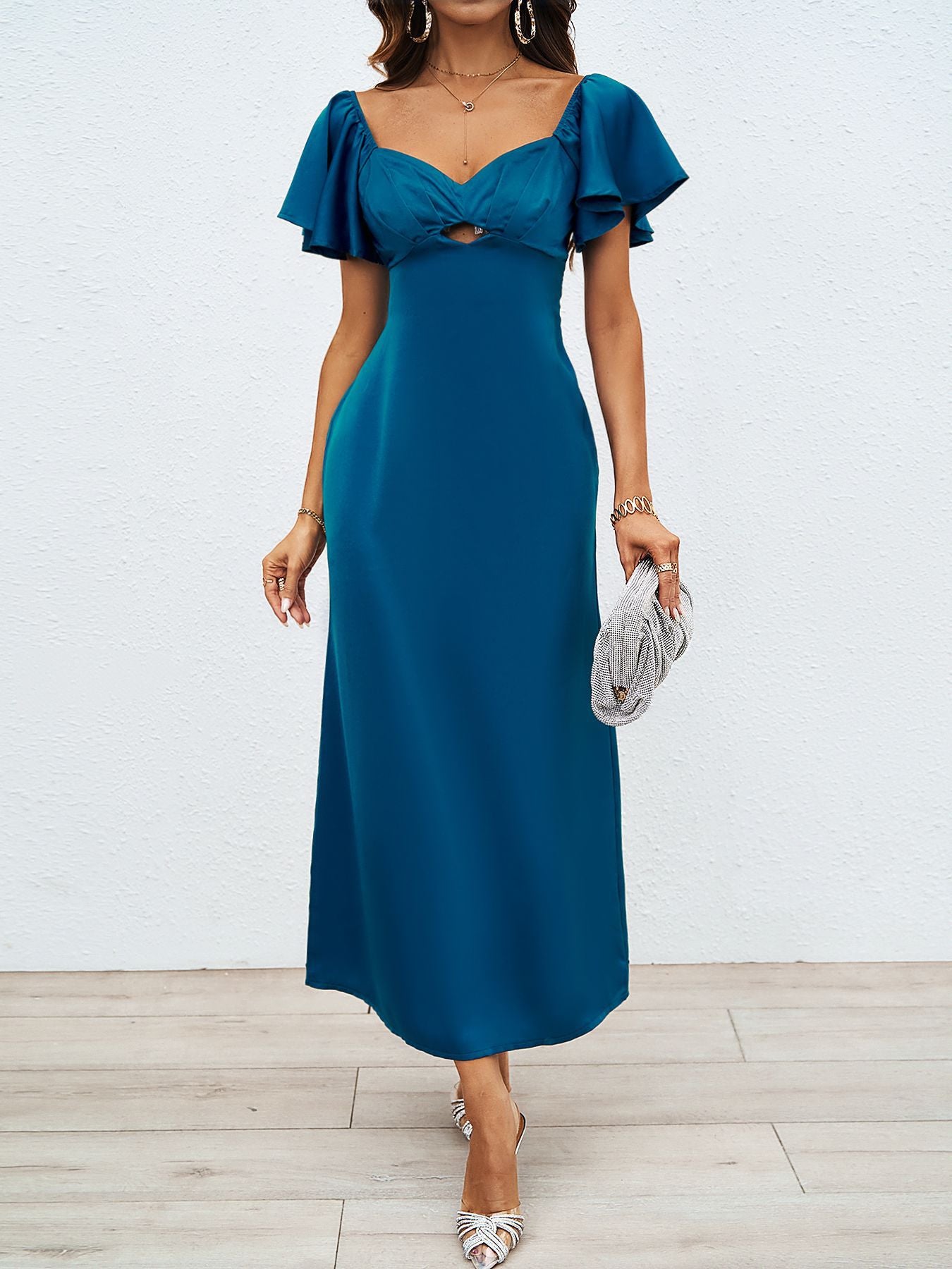 Damen elegantes Maxikleid mit voluminösen Ärmeln und taillierter Silhouette Sovae