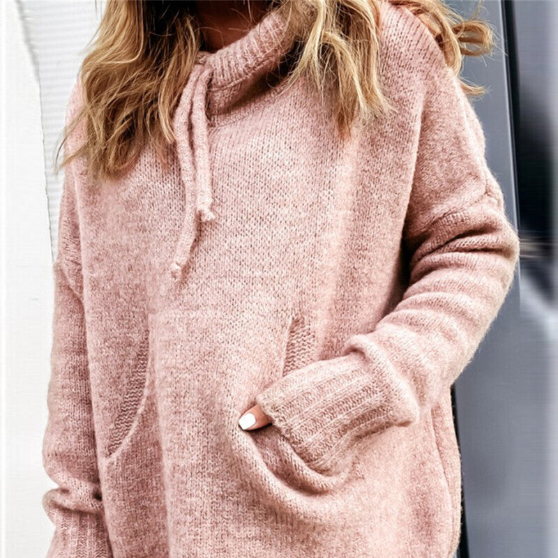 Damen lässiger Pullover mit Kapuze und strukturiertem Gewebe Sovae
