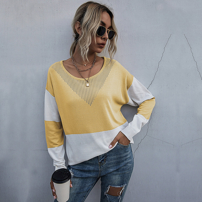 Damen lässiger V-Pullover mit modischem Netzdesign Sovae
