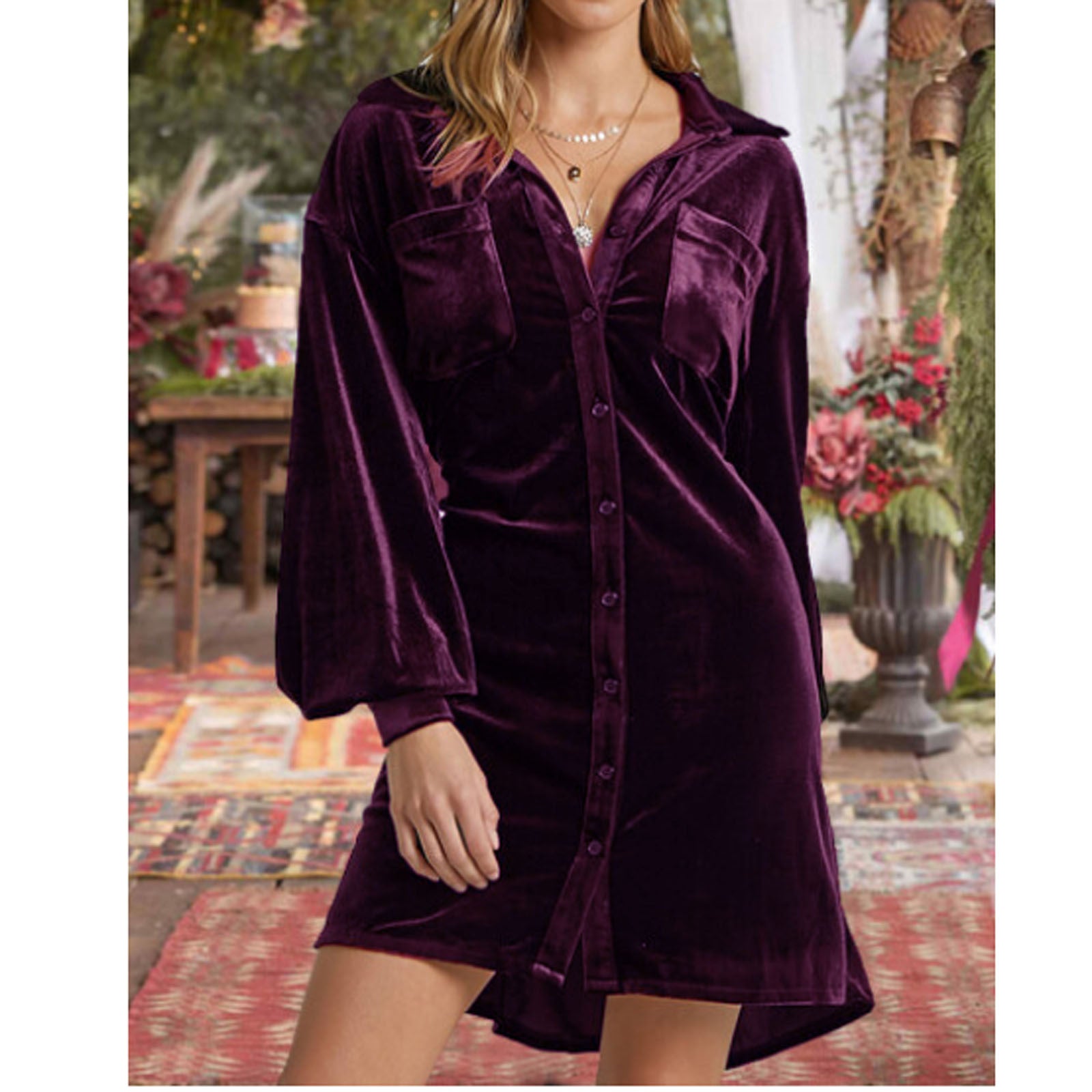 Damen Velourshemdkleid Sovae