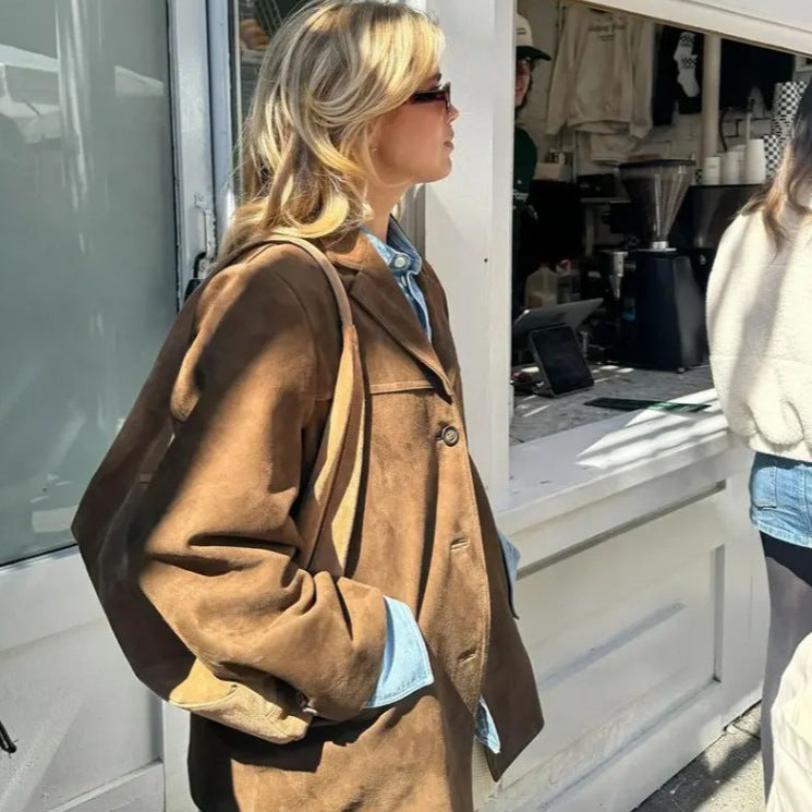 Damen modischer Blazer mit strukturiertem Stoff und zwei Taschen Sovae