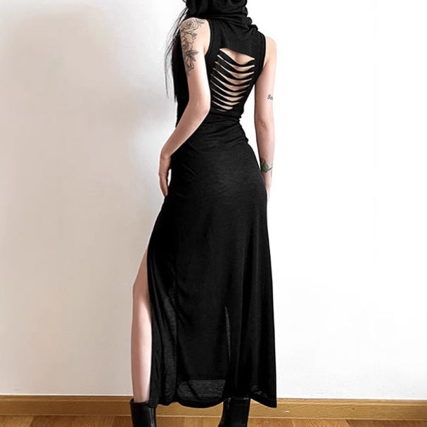Damen Elegantes Maxikleid mit hohem Schlitz und Kapuze Sovae