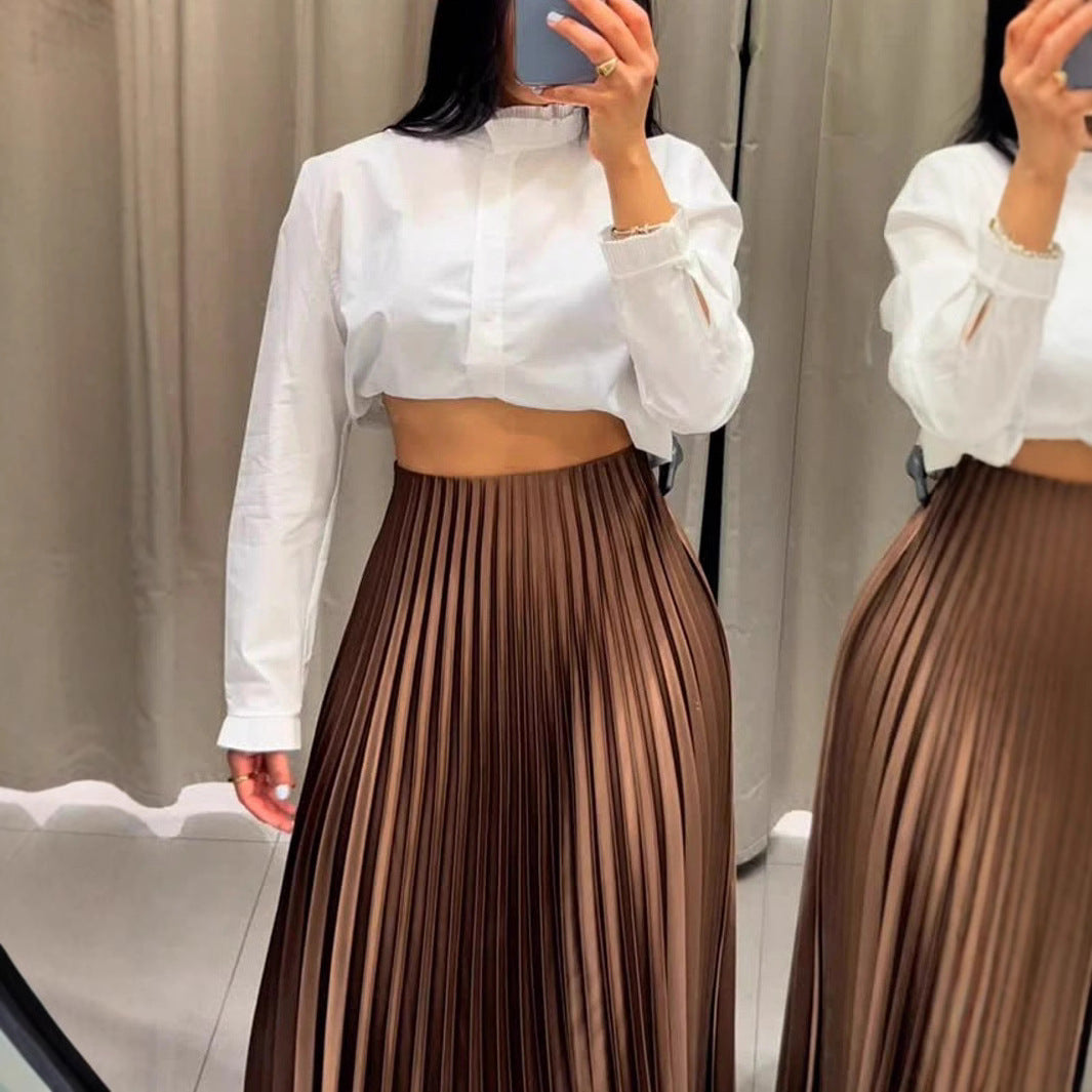 Damen Plissierter Midi-Rock mit elastischem Bund und schönem Schimmer Sovae