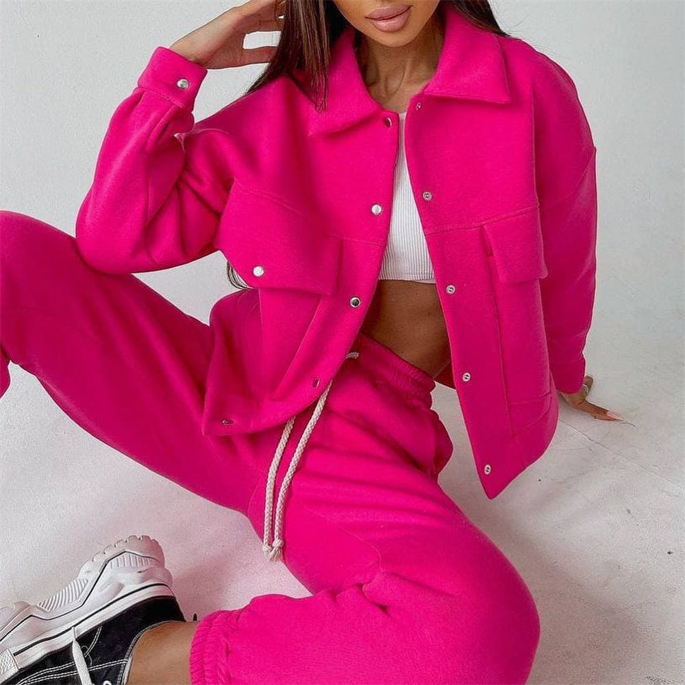 Damen lässiges Fleece-Set mit praktischer Jacke und bequemen Jogginghosen Sovae