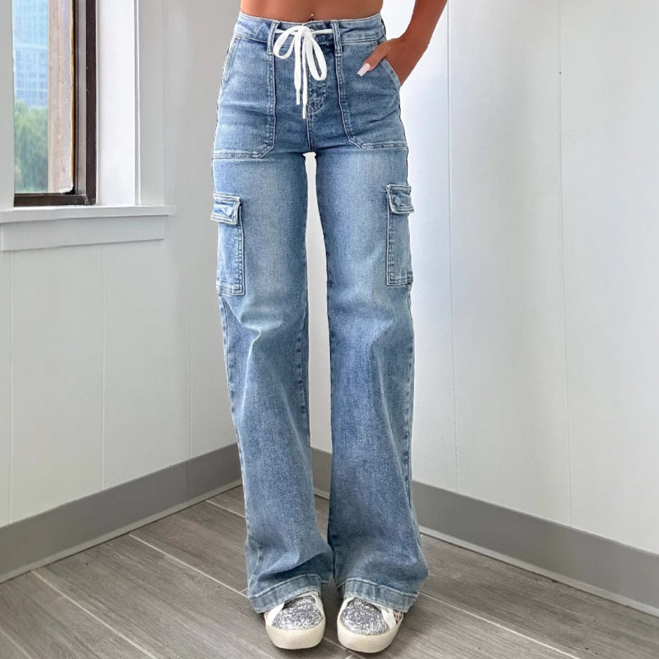 Damen Cargo-Jeans mit weitem Schnitt und elastischem Bund Sovae