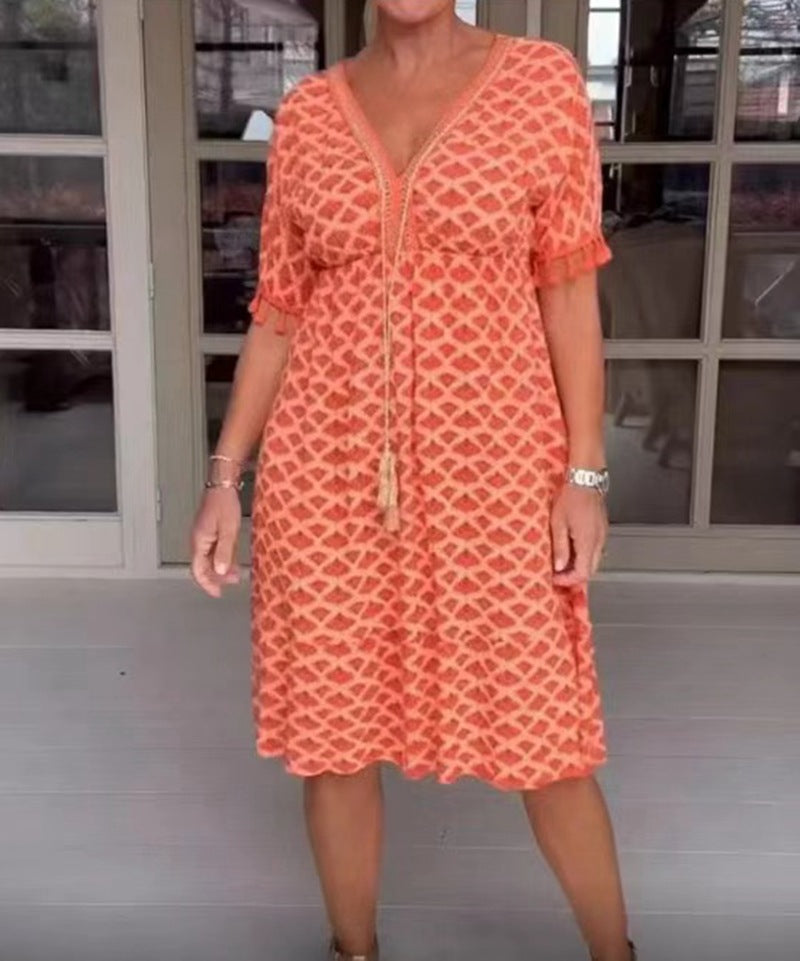 Damen V-Ausschnitt Sommerkleid mit fringing Details Sovae