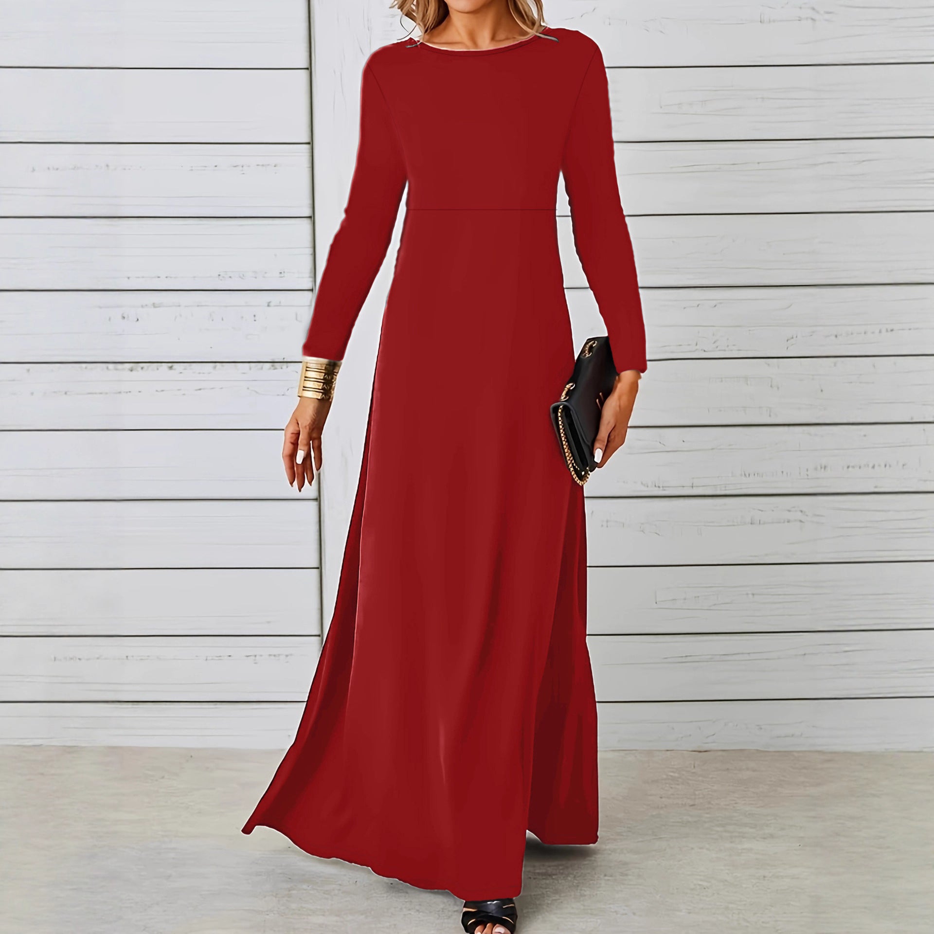 Damen elegantes Maxikleid mit langen Ärmeln und fließendem Schnitt Sovae