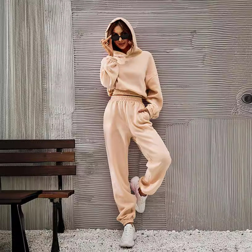 Damen bequeme Sweatpants mit Kapuze und Raffung Sovae