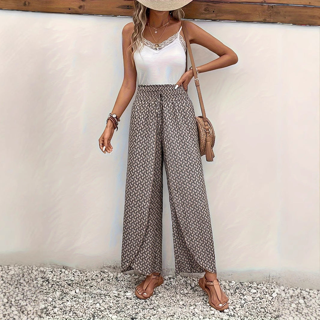 Damen weite Palazzo-Hose mit elastischem Bund und geometrischem Muster Sovae