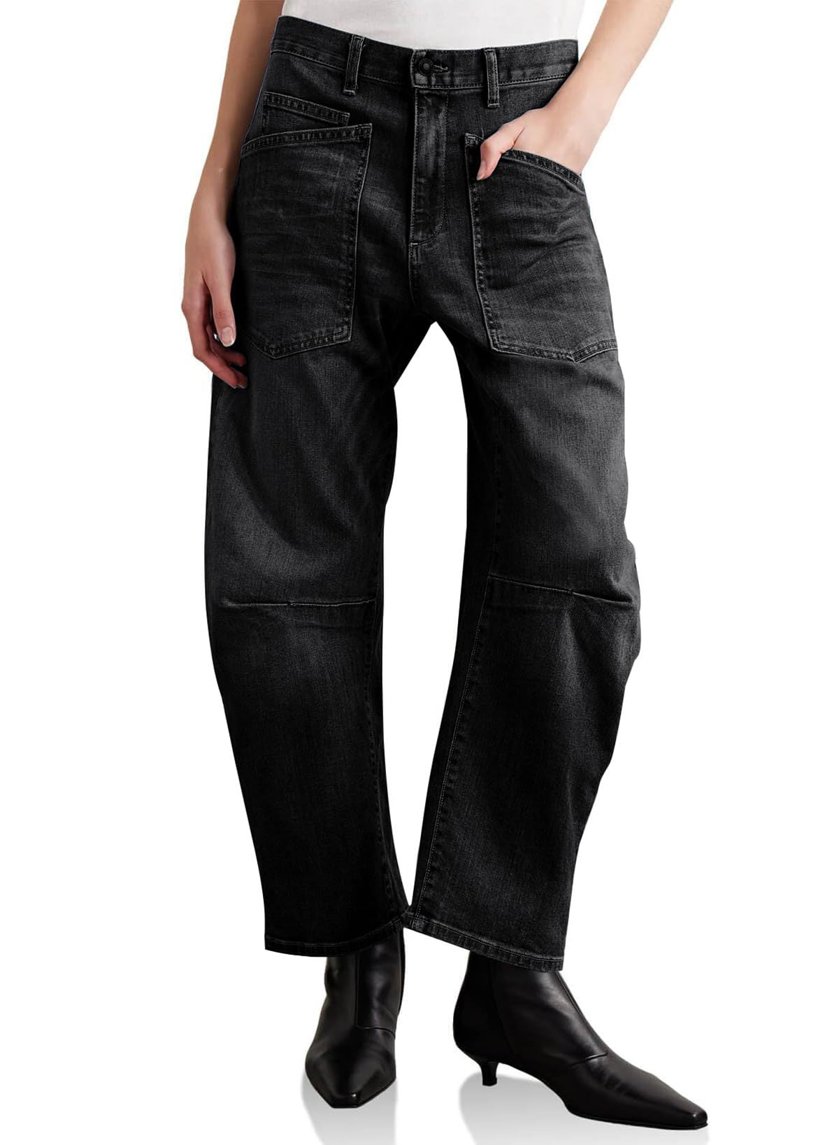 Damen Baggy Jeans mit tiefem Schritt und praktischen Taschen Sovae