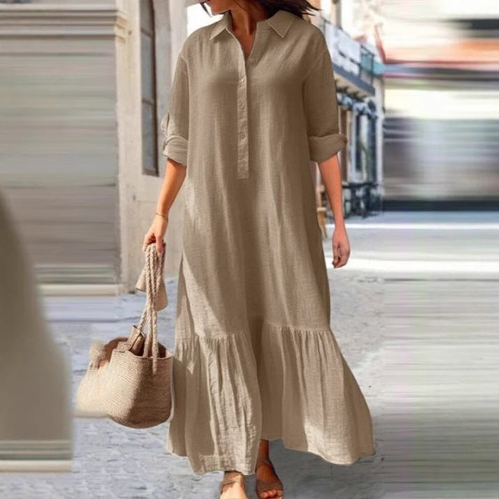 Damen Maxi Kleid im lässigen Stil mit raffinierter Knopfleiste und fließendem Rock Sovae