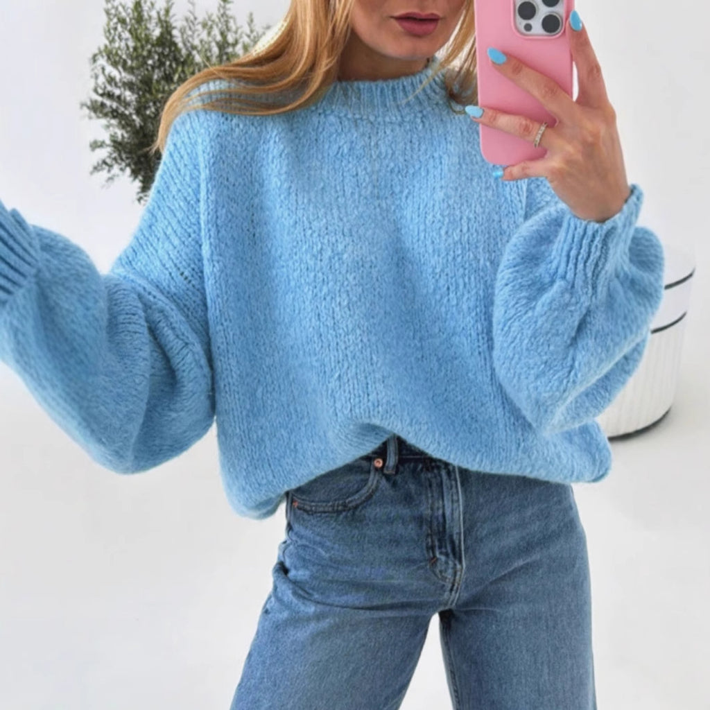 Damen kuscheliger Pullover mit voluminösen Ärmeln und strukturiertem Design Sovae