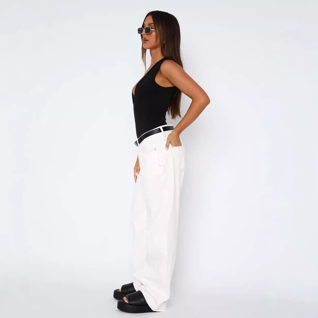 Damen Weitgeschnittene Denim-Hose mit hoher Taille und lässigem Look Sovae