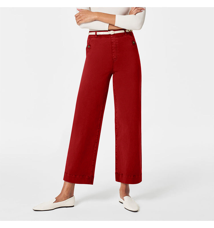Damen Weit geschnittene High-Waist Hose mit eleganten Knopfdetails Sovae