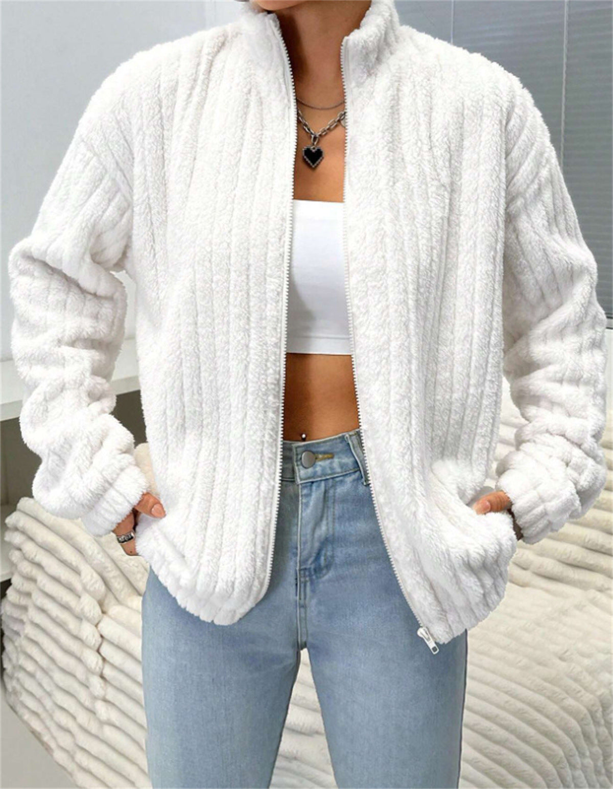 Damen weiche Fleecejacke mit hohem Kragen und Reißverschluss Sovae