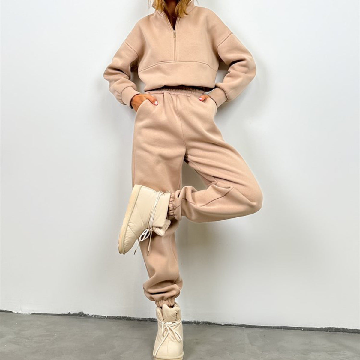 Damen Sportliches Freizeit-Loungewear-Set mit Stehkragen Sovae