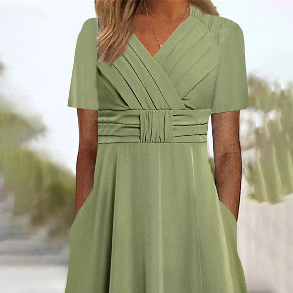 Damen Midi-Kleid mit eleganter Raffung und praktischen Taschen Sovae
