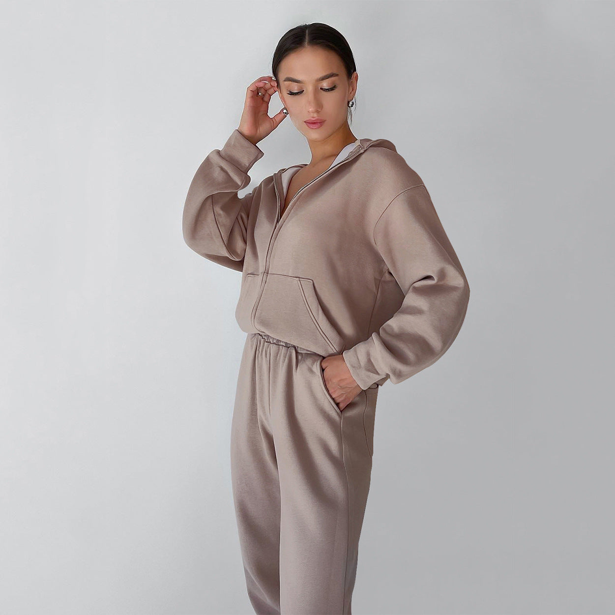 Damen entspannter Fleece-Loungewear-Anzug mit Kapuze Sovae