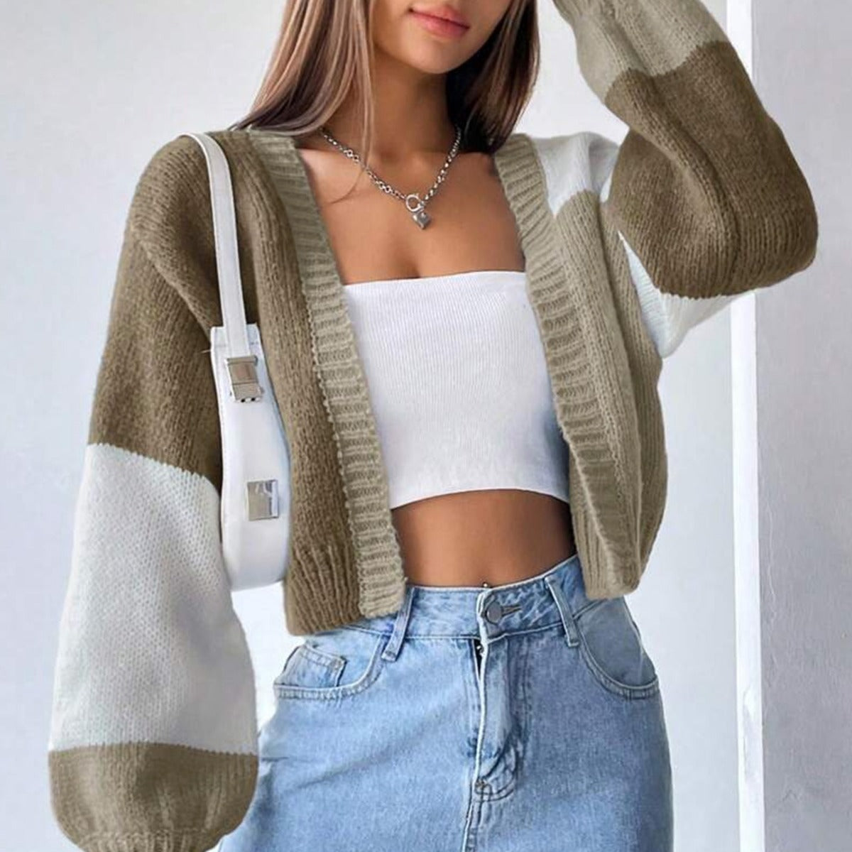Damen lässiger Cardigan im modernen Farbblockdesign Sovae