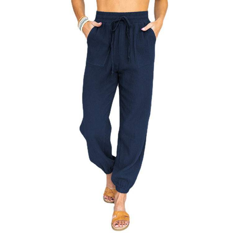 Damen lässige atmungsaktive Sommerhose mit elastischem Bund und praktischen Taschen Sovae