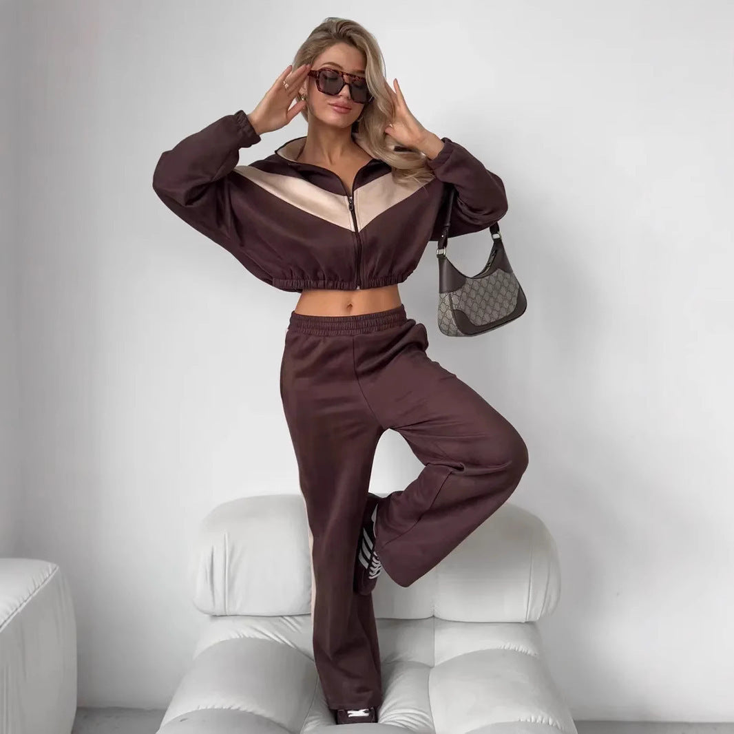 Damen sportlicher Fleece-Loungewear-Anzug mit Reißverschluss Sovae