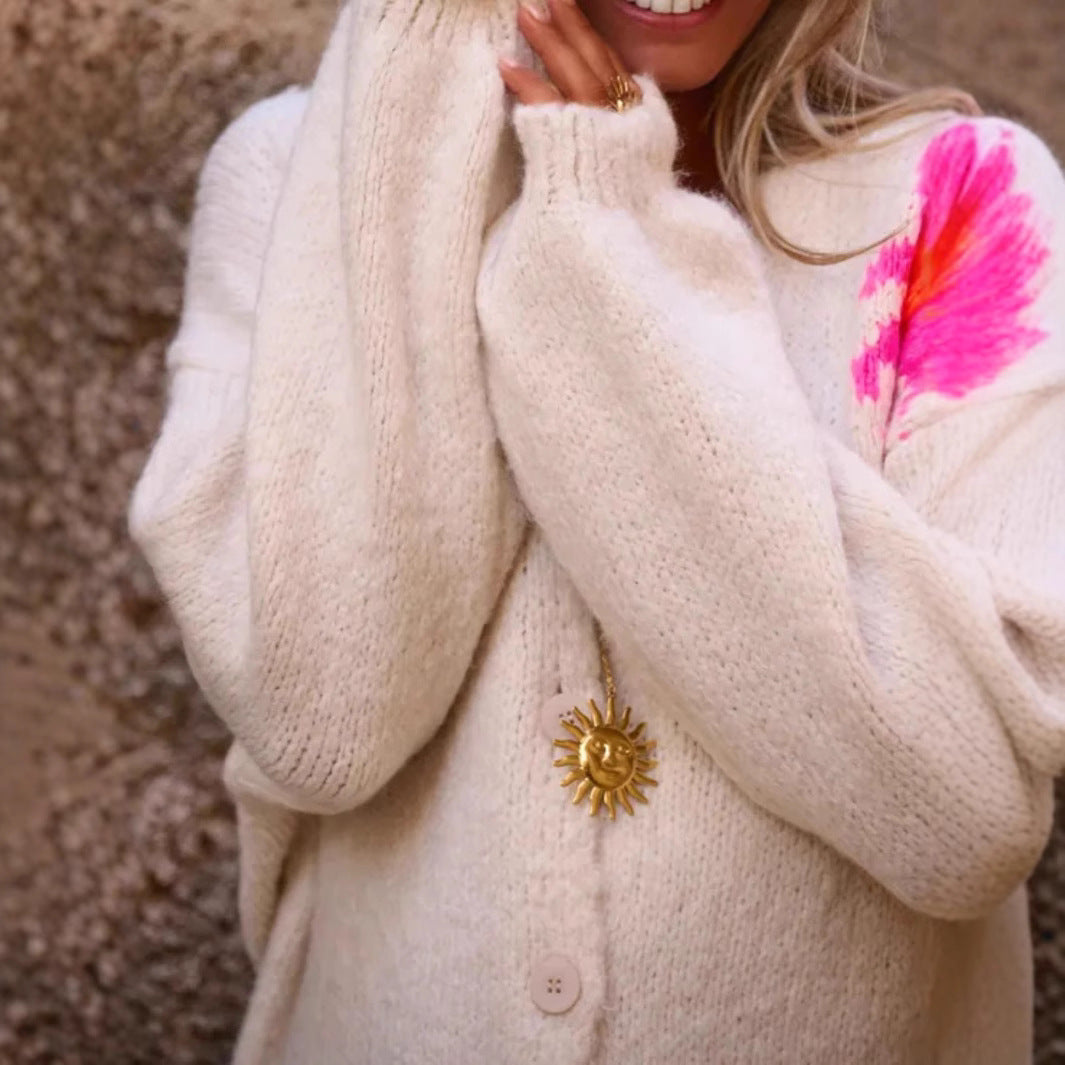 Damen lässige Strickjacke mit buntem Grafikdesign Sovae