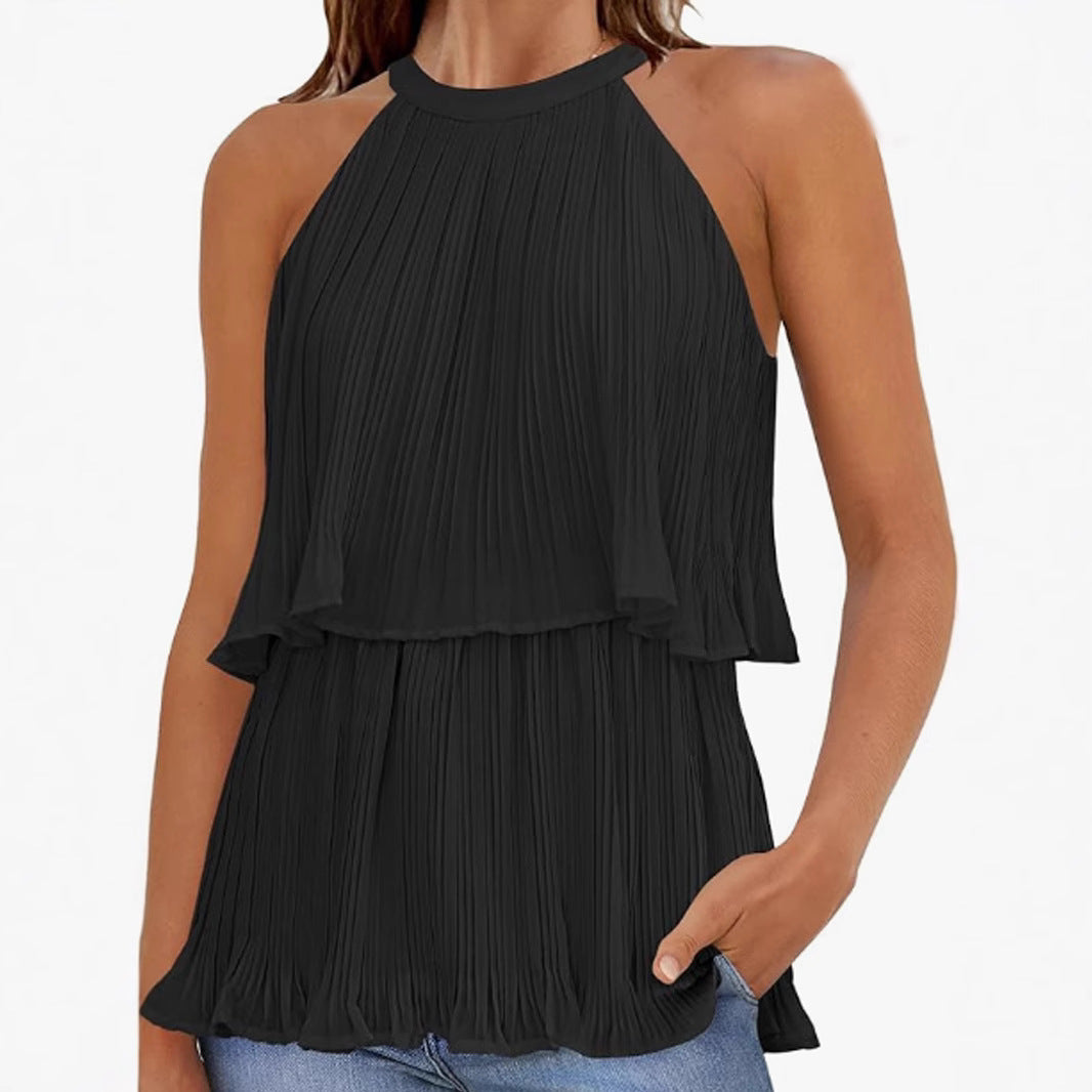 Damen Plissiertes Chiffon Top Sovae