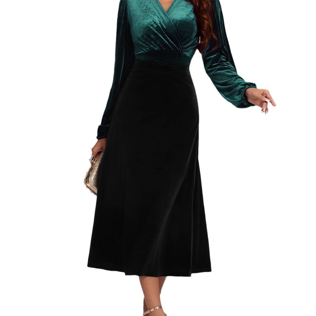 Damen eleganter Maxirock aus hochwertigem Samt Sovae