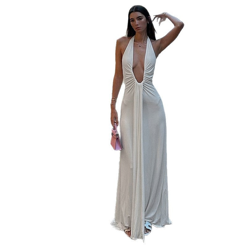 Damen Abendkleid mit tiefem V-Ausschnitt und eleganter Raffung Sovae