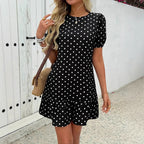 Damen Polka Dots Kleid mit Rüschensaum Sovae