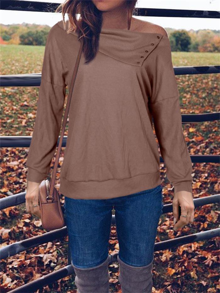 Damen eleganter Oversized Pullover mit asymmetrischem Halsausschnitt und Knopfdetails Sovae