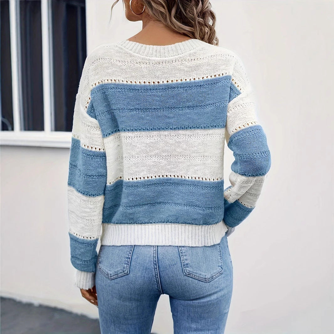 Damen Strickpullover mit modischem Streifenmuster Sovae