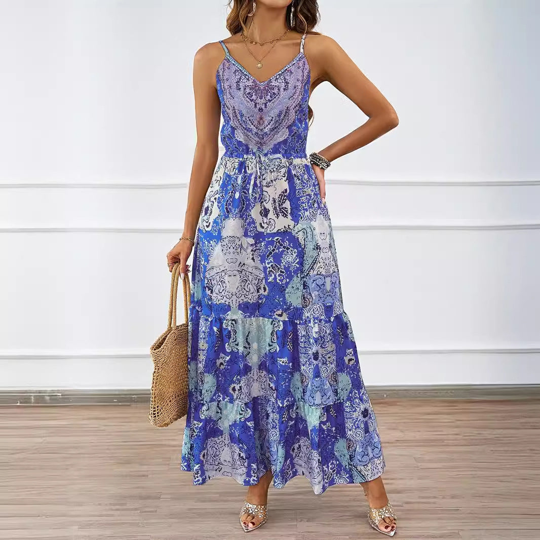 Damen luftiges Maxikleid mit raffinierten Volants Sovae