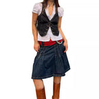 Damen modische Denim-Weste mit Taschen Sovae