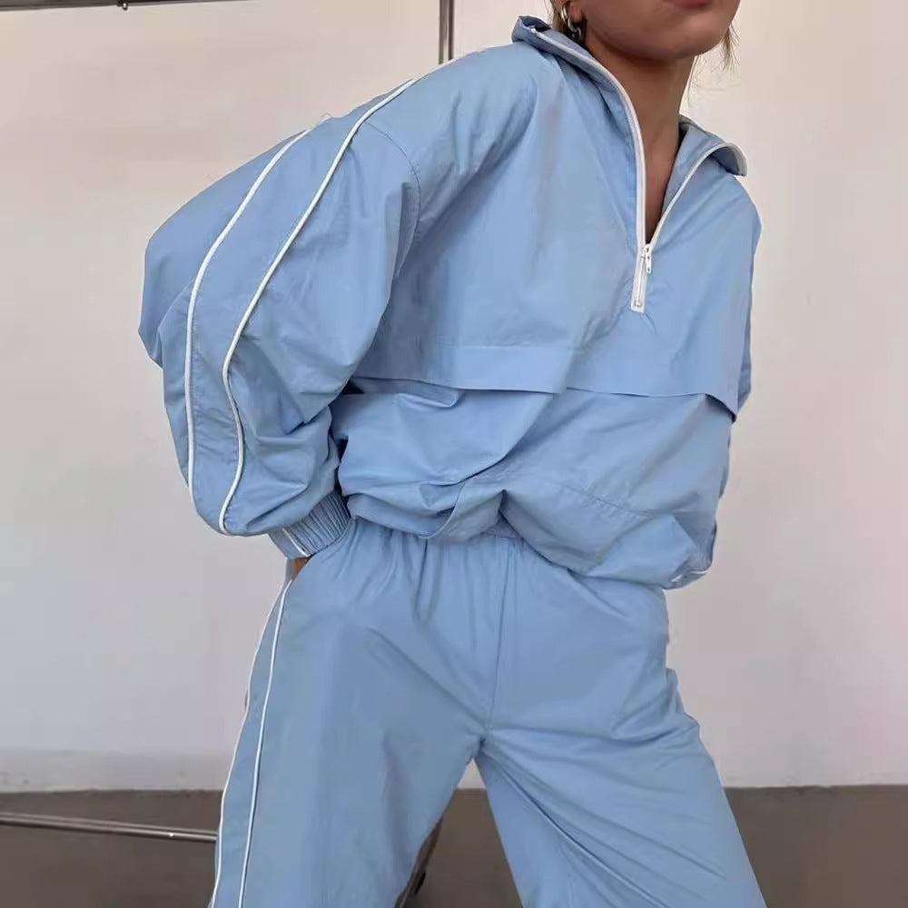 Damen sportlicher Windbreaker-Anzug mit hohem Kragen Sovae