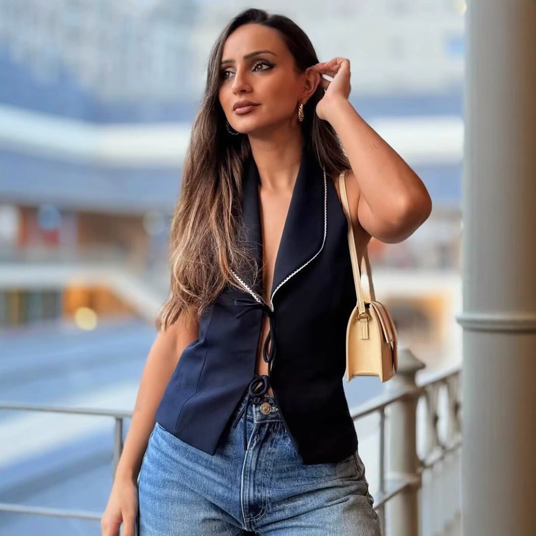 Damen ärmelloses Blusenshirt mit eleganter Schleifenoptik Sovae