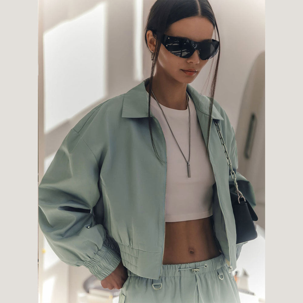 Damen Modischer cropped Windbreaker mit elastischen Bündchen Sovae