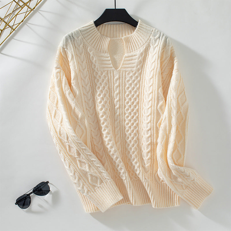 Damen modischer Strickpullover mit einzigartigem Zopfdesign und Rundhalsausschnitt Sovae