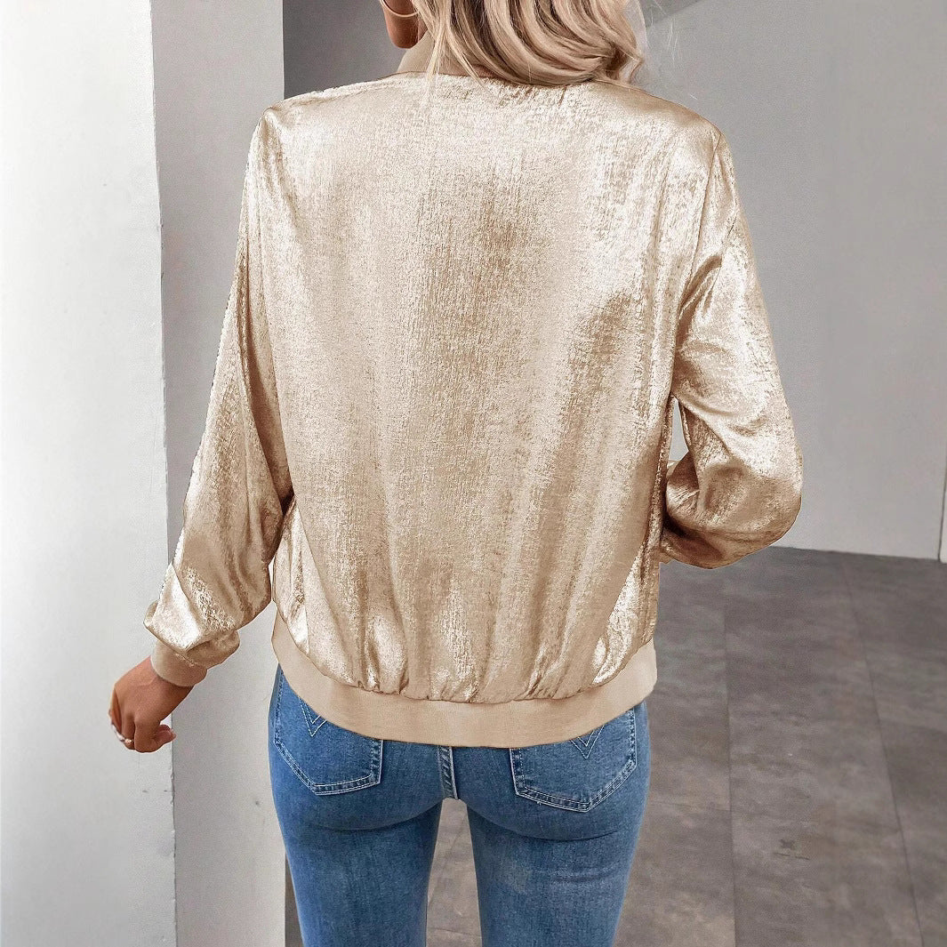 Damen Glitzernde Bomberjacke mit elastischen Bündchen Sovae