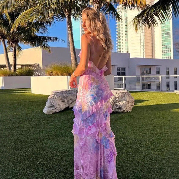 Damen Maxikleid mit voluminösen Rüschen und floralem Design Sovae