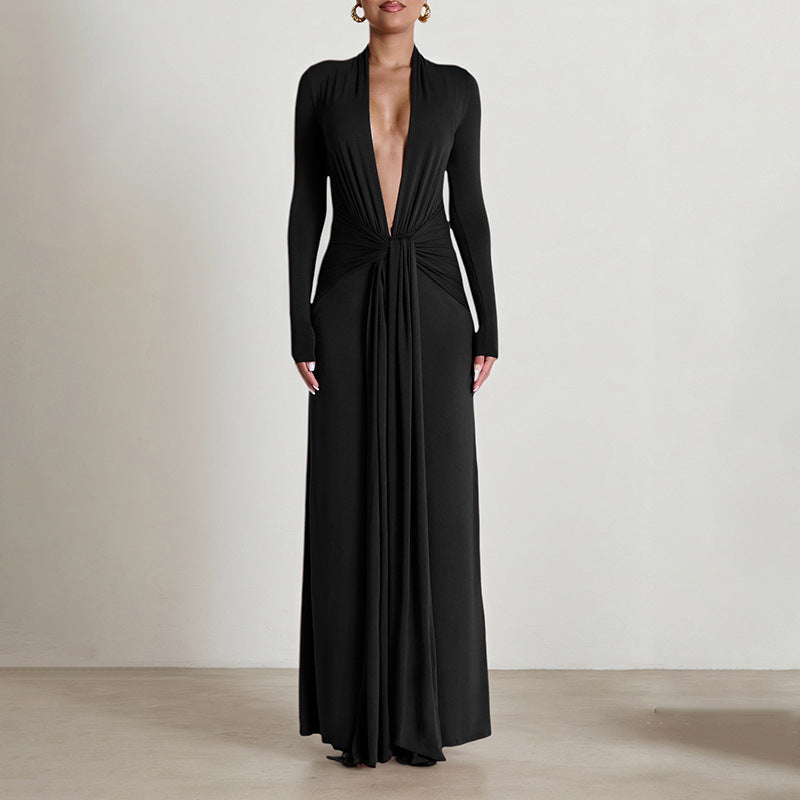 Damen elegantes Wickelkleid mit tiefem V-Ausschnitt und Knotted Detail Sovae
