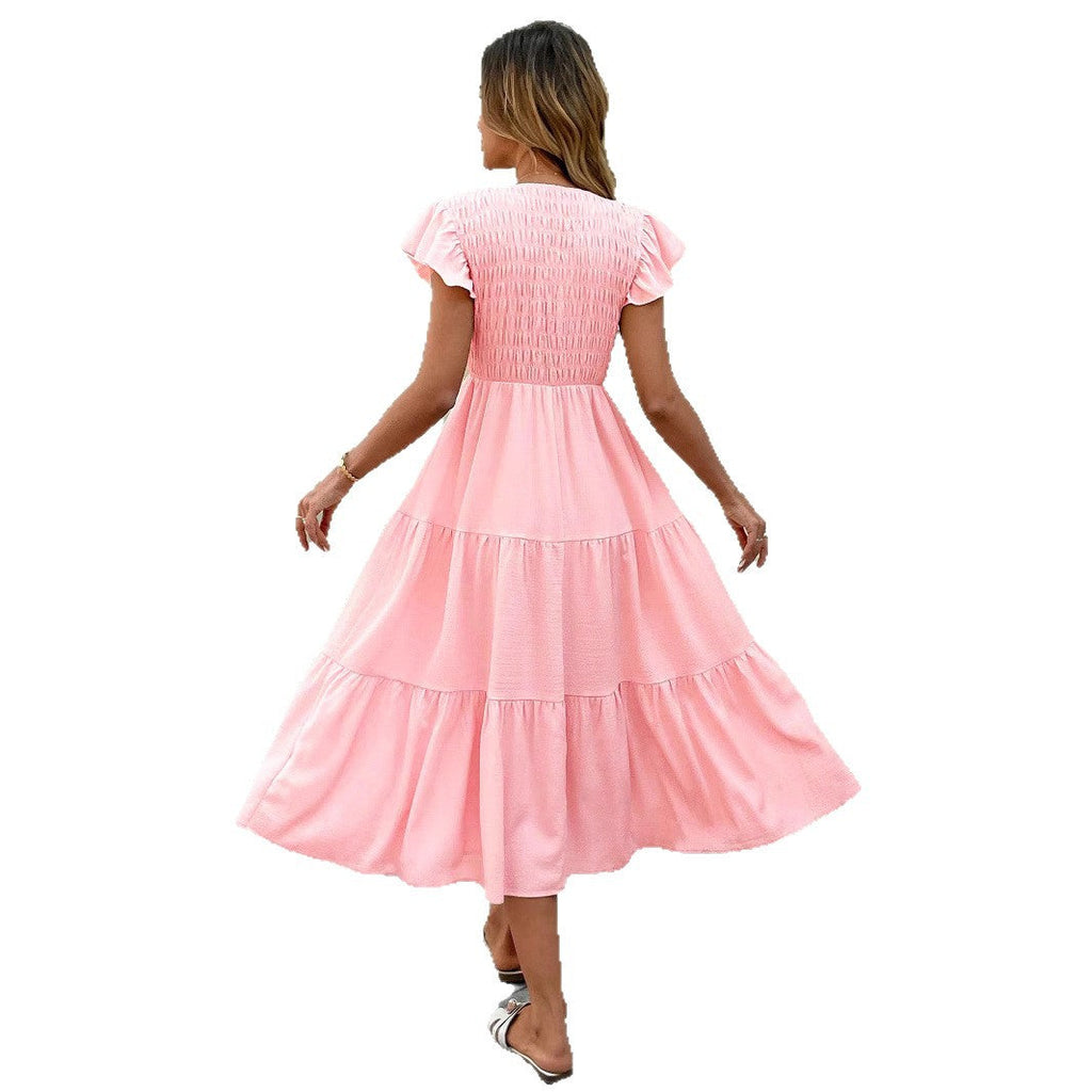 Damen Fließendes Stufen-Midi-Kleid Sovae