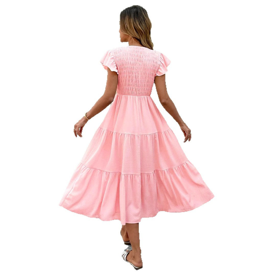 Damen Fließendes Stufen-Midi-Kleid Sovae